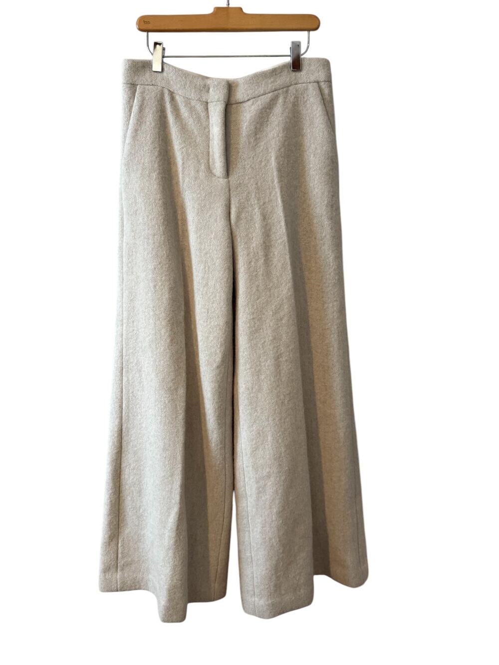 Piazza Sempione High Waisted Wide Leg Alpaca Wool Trousers Off White